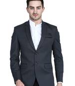 men's grey solid slim-fit single-breasted blazer