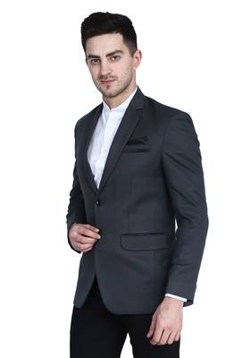 men's grey solid slim-fit single-breasted blazer 2