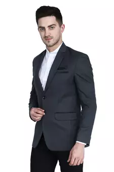 men's grey solid slim-fit single-breasted blazer