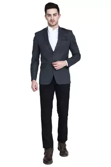 men's grey solid slim-fit single-breasted blazer