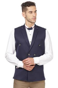 Black plain cotton nehru-jacket