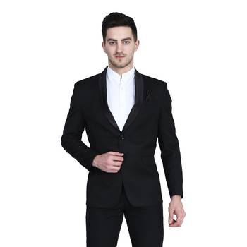 men's black solid slim-fit single-breasted blazer 1