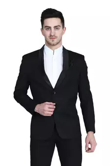 Black plain cotton bandhgala-suit