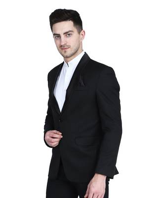 men's black solid slim-fit single-breasted blazer 2