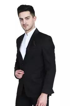 men's black solid slim-fit single-breasted blazer