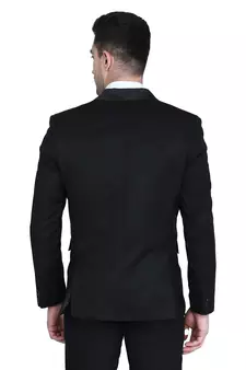 men's black solid slim-fit single-breasted blazer