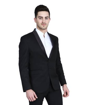 men's black solid slim-fit single-breasted blazer 4