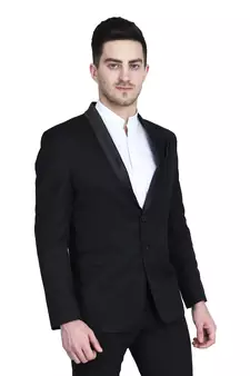 men's black solid slim-fit single-breasted blazer
