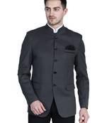 Grey plain cotton bandhgala-suit