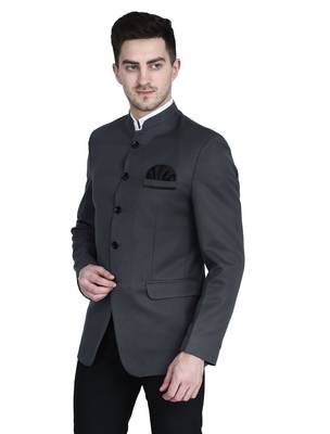 Grey plain cotton bandhgala-suit 2