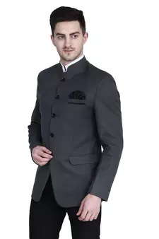 Grey plain cotton bandhgala-suit