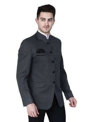 Grey plain cotton bandhgala-suit 4