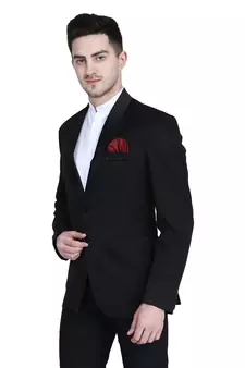 men's black solid slim-fit single-breasted blazer