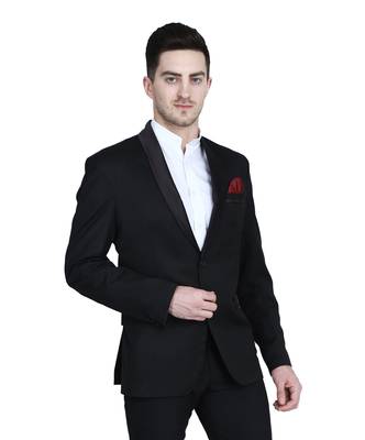 men's black solid slim-fit single-breasted blazer 4
