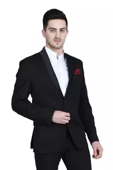 men's black solid slim-fit single-breasted blazer