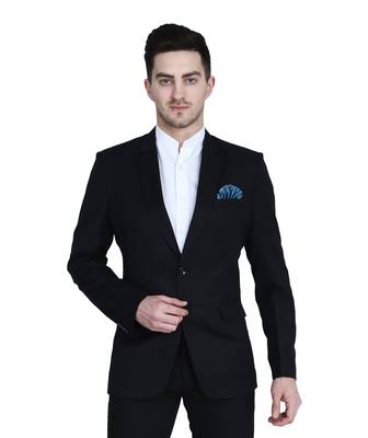 men's black solid slim-fit single-breasted blazer 1