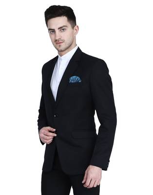men's black solid slim-fit single-breasted blazer 2