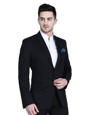 men's black solid slim-fit single-breasted blazer 4