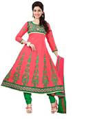 peach RED embroidered cotton unstitched salwar with dupatta