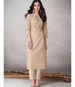 Beige Cotton Kurta with Bottom