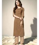 Beige Cotton Kurta with Bottom