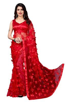 Women's Net Embroidery Saree 1
