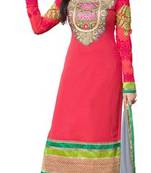 peach RED embroidered georgette unstitched salwar with dupatta