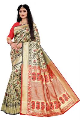 Grey Woven art silk saree with blouse 1