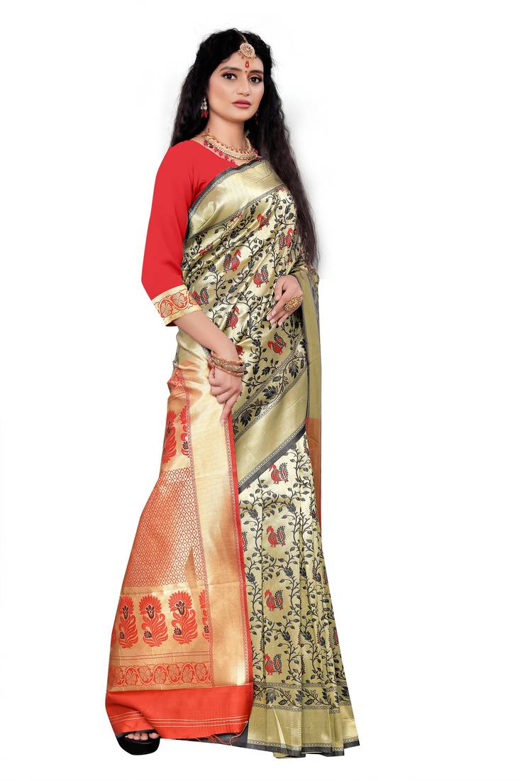 Grey Woven art silk saree with blouse