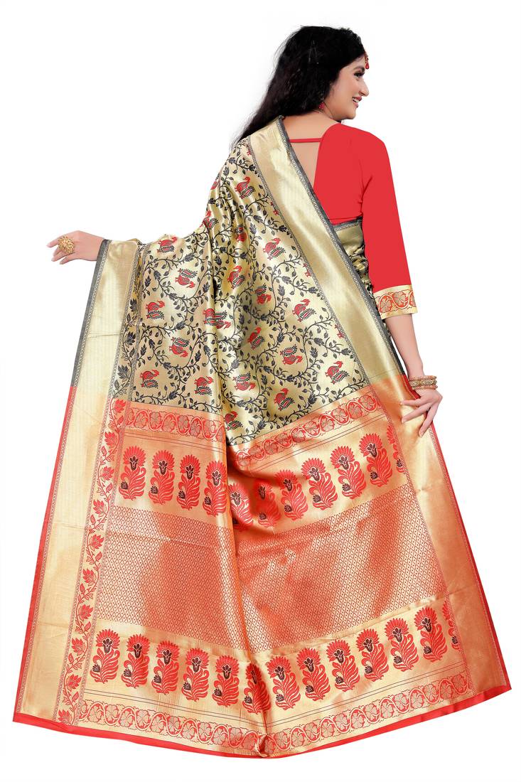 Grey Woven art silk saree with blouse