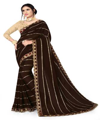 Coffee Embroidered Georgette Saree With Blouse 1