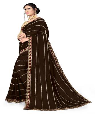 Coffee Embroidered Georgette Saree With Blouse 2