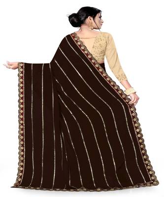 Coffee Embroidered Georgette Saree With Blouse 4