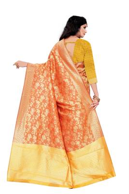orange woven art silk saree with blouse 3