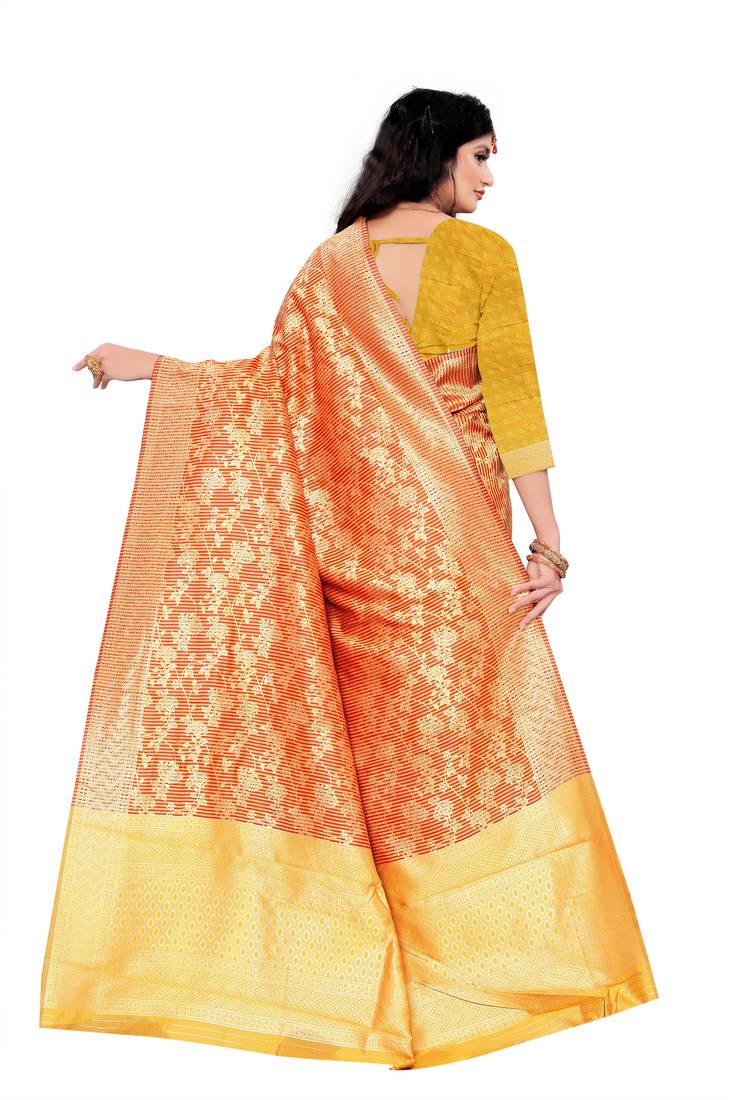 orange woven art silk saree with blouse