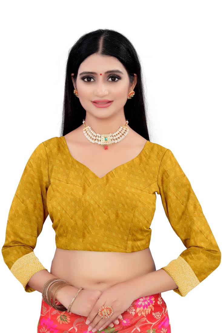 orange woven art silk saree with blouse