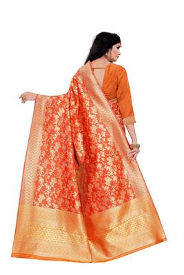 orange woven art silk saree with blouse 3