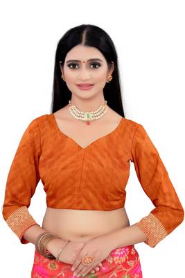 orange woven art silk saree with blouse 4