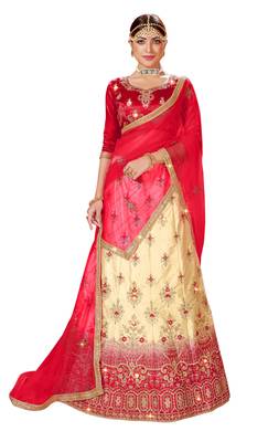 Multicolor embroidered satin semi stitched lehenga 1