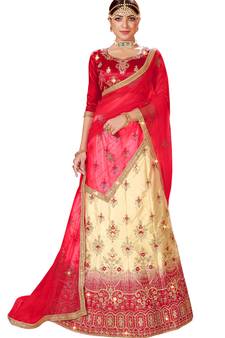 Multicolor embroidered satin semi stitched lehenga