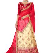Multicolor embroidered satin semi stitched lehenga