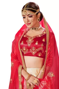 Multicolor embroidered satin semi stitched lehenga