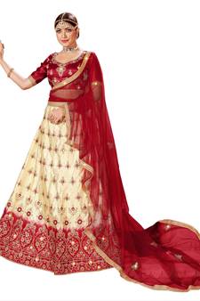 Multicolor embroidered satin semi stitched lehenga