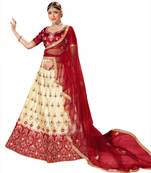 Multicolor embroidered satin semi stitched lehenga