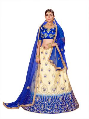 Multicolor embroidered satin semi stitched lehenga 1