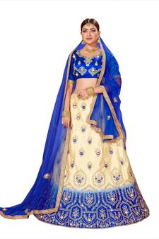 Multicolor embroidered satin semi stitched lehenga