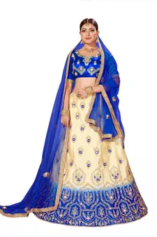 Multicolor embroidered satin semi stitched lehenga
