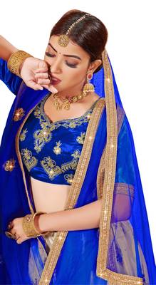 Multicolor embroidered satin semi stitched lehenga 2