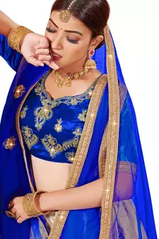 Multicolor embroidered satin semi stitched lehenga