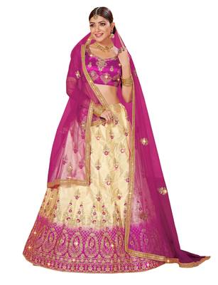 Multicolor embroidered satin semi stitched lehenga 1